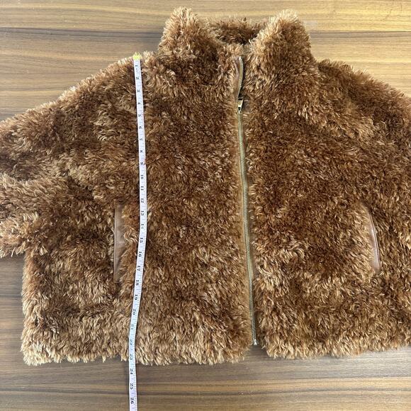 Anthropologie Maeve Teddy Faux Fur Cropped Zip Up Jacket Honey Brown, 2X - Picture 6 of 8